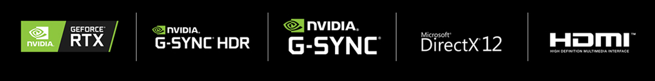 NVIDIA Geforce RTX logo, NVIDIA G-SYNC HDR logo, NVIDIA G-SYNC logo, Microsoft DirectX 12 logo, HDMI logo