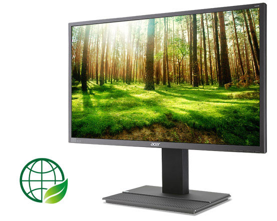 the monitor with a forest view image as screen facing left