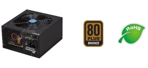 SeaSonic M12II 520 Bronze PSU Angled Away to the Right, Next to the 80 PLUS BRONZE and ROHS Logos