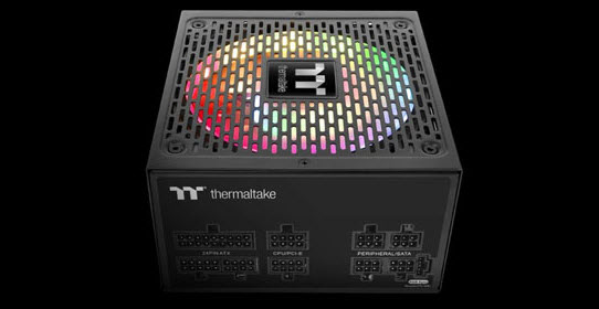 top view of Toughpower GF1 ARGB with RGB lighting turned on