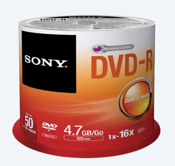 	Sony 4.7 GB DVD+R discs 