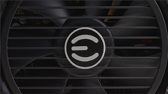 Closeup of the EVGA 120-GP-1000-X1 PSU's main fan