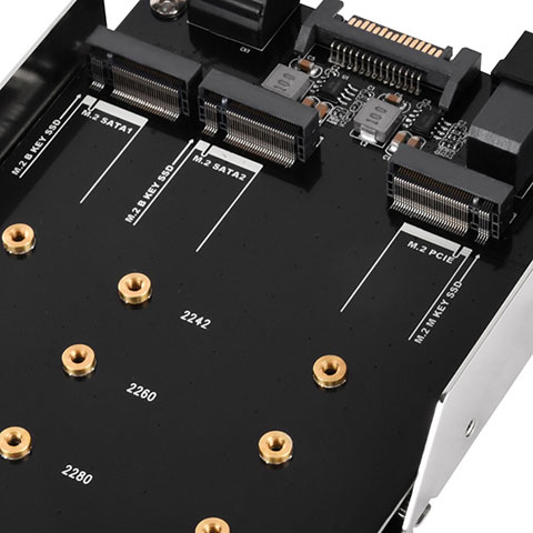 Detailed view of three M.2 slots