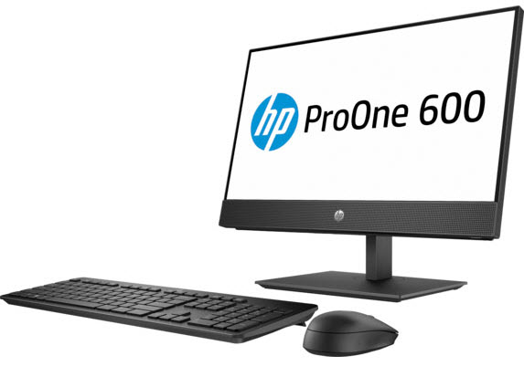 hp ProOne 600 G4 AIO desktop with keyboard and mouse