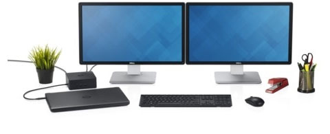 Closed Laptop Plugged into the Dell TB16 Thunderbolt 3 Dock That's Connected to Two Monitors