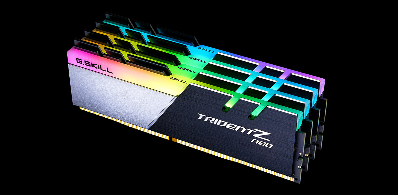 Four G.Skill Trident Z Neo Memory Sticks Angled Down to the Left