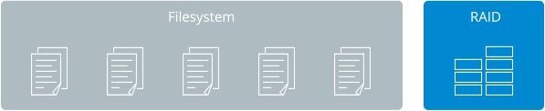 Moving graphic showing files move from a RAID to Filesystem