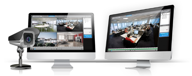 Asustor AS5202T 2 Bay Nimbustor 2 Desktop NAS (Diskless) 58 suverillance-Live-View. two computers and a camera