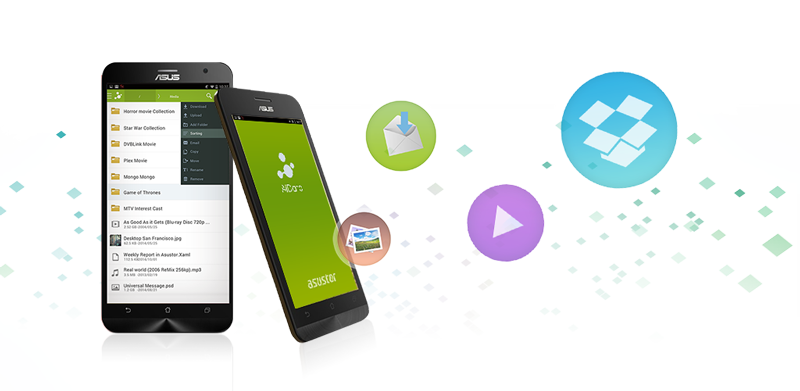 Asustor AS5202T 2 Bay Nimbustor 2 Desktop NAS (Diskless) 64 AiData-iphone_iPad_app-files, two phones with many icons