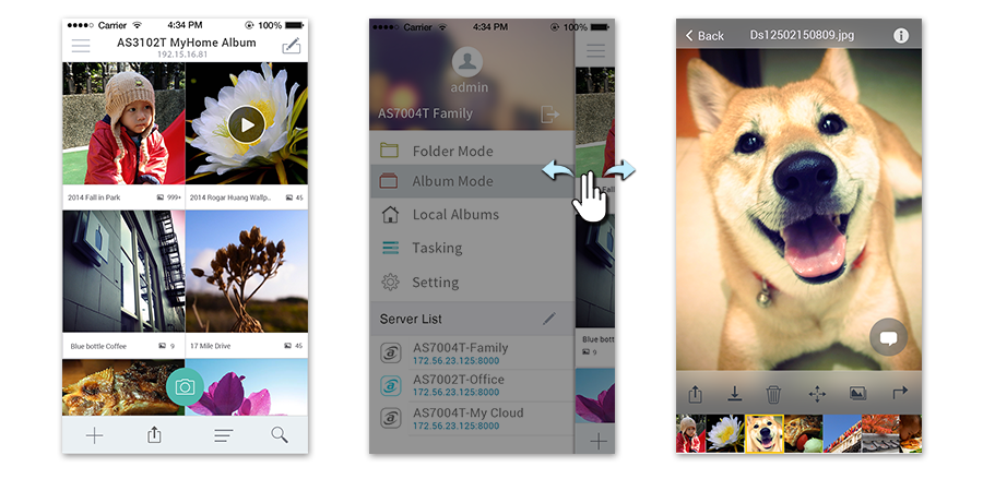 Asustor AS5202T 2 Bay Nimbustor 2 Desktop NAS (Diskless) 67 AiFoto_Web_Content, three screenshots