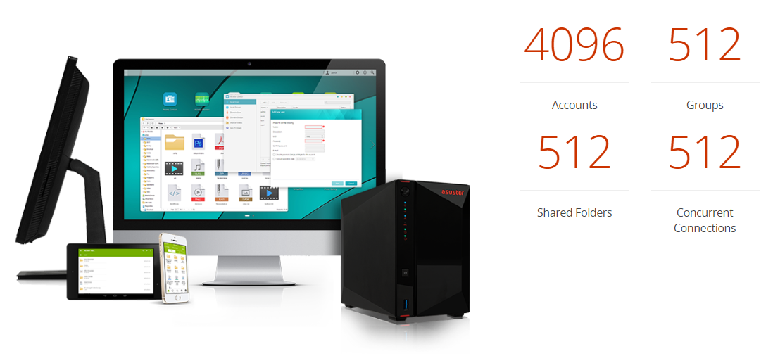 Asustor AS5202T 2 Bay Nimbustor 2 Desktop NAS (Diskless) 26 a mix of computer, phone, tablet and storage