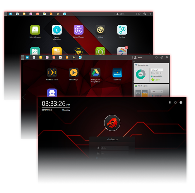 Asustor AS5202T 2 Bay Nimbustor 2 Desktop NAS (Diskless) 13 three screenshots of All New Gaming-Inspired Theme for ADM