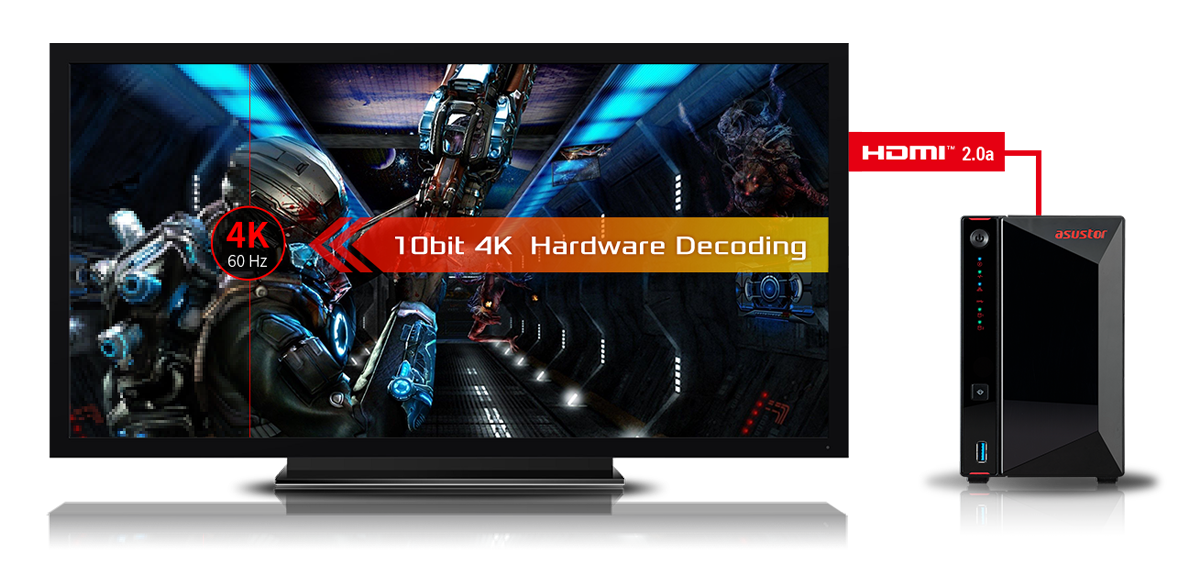 Asustor AS5202T 2 Bay Nimbustor 2 Desktop NAS (Diskless) 17 a 4k monitor and a storage
