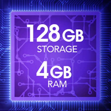 a chip with 128GB storage and 4GB RAM marks