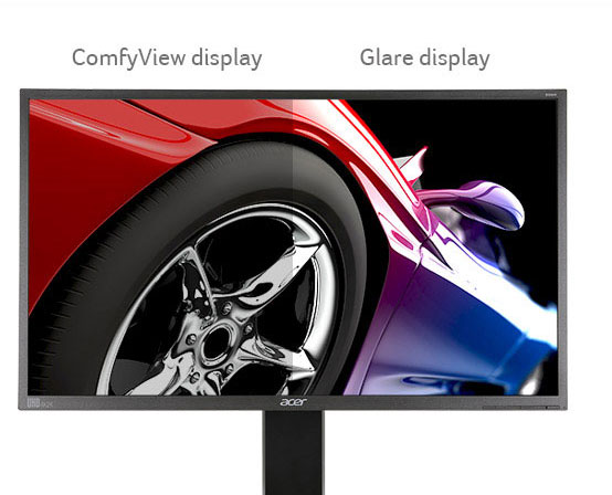 one image splited into two, showing different effect between comfyview display and glare display