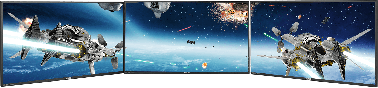 one image of space as screen ,crossing three monitors
