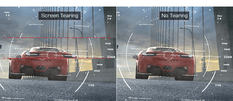one image splited into two, showing different effect between tearing on and off