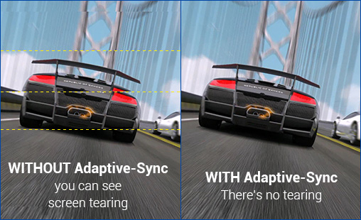 Car racing game scene for comparison between with and without Adaptive-Sync