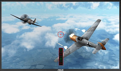 Dog fight game scene with a crosshair in the center