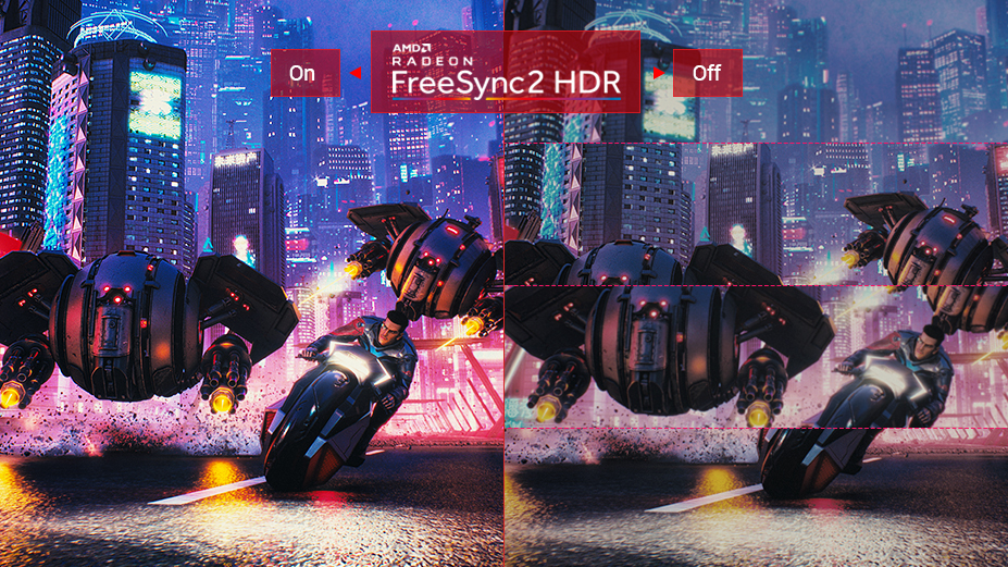two same images showing different effect between Freesync2 HDR on and off