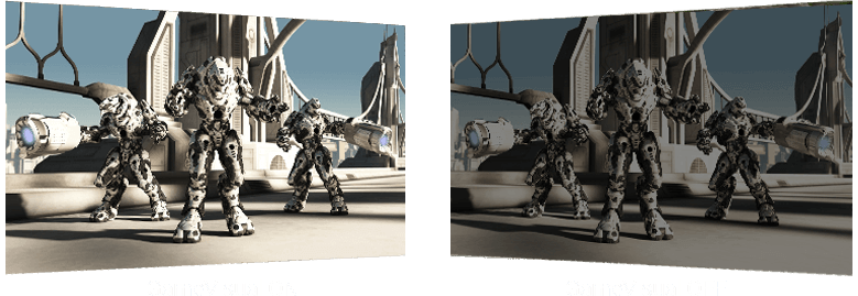 three robots in different brightness