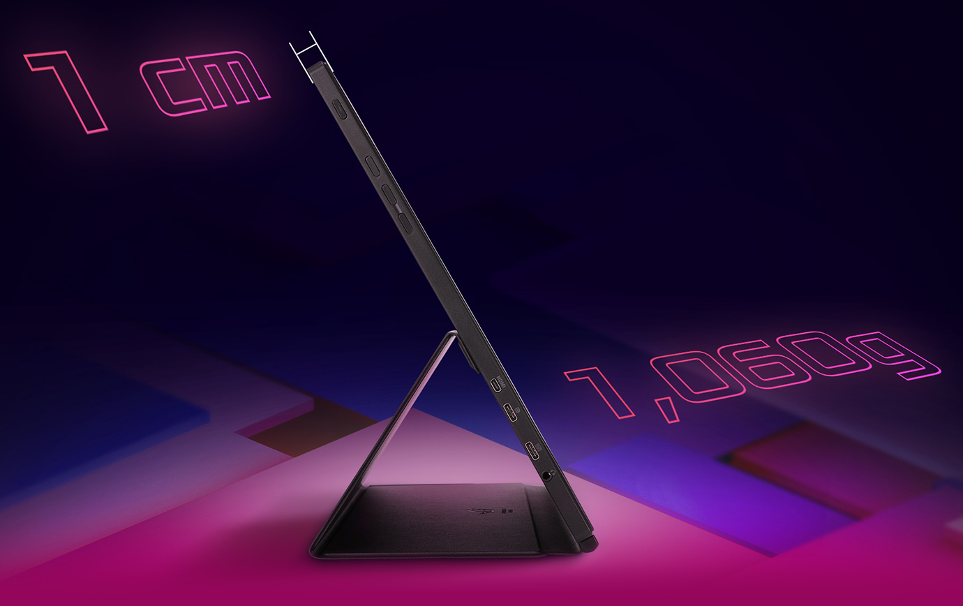 Side view, slim, lightweight design.