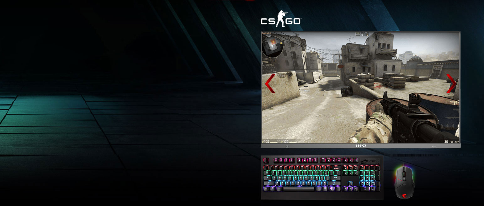 a shooting game screenshot of the monitor, a keyboard and a mouse