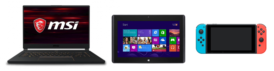 a laptop , a Tablet PC and a switch