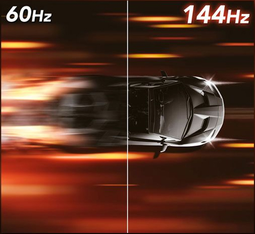 one image splited into two, showing different effect between 60hz and 144hz