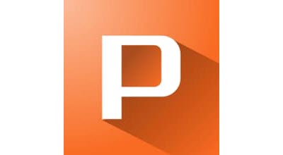 a white letter P in an orange square