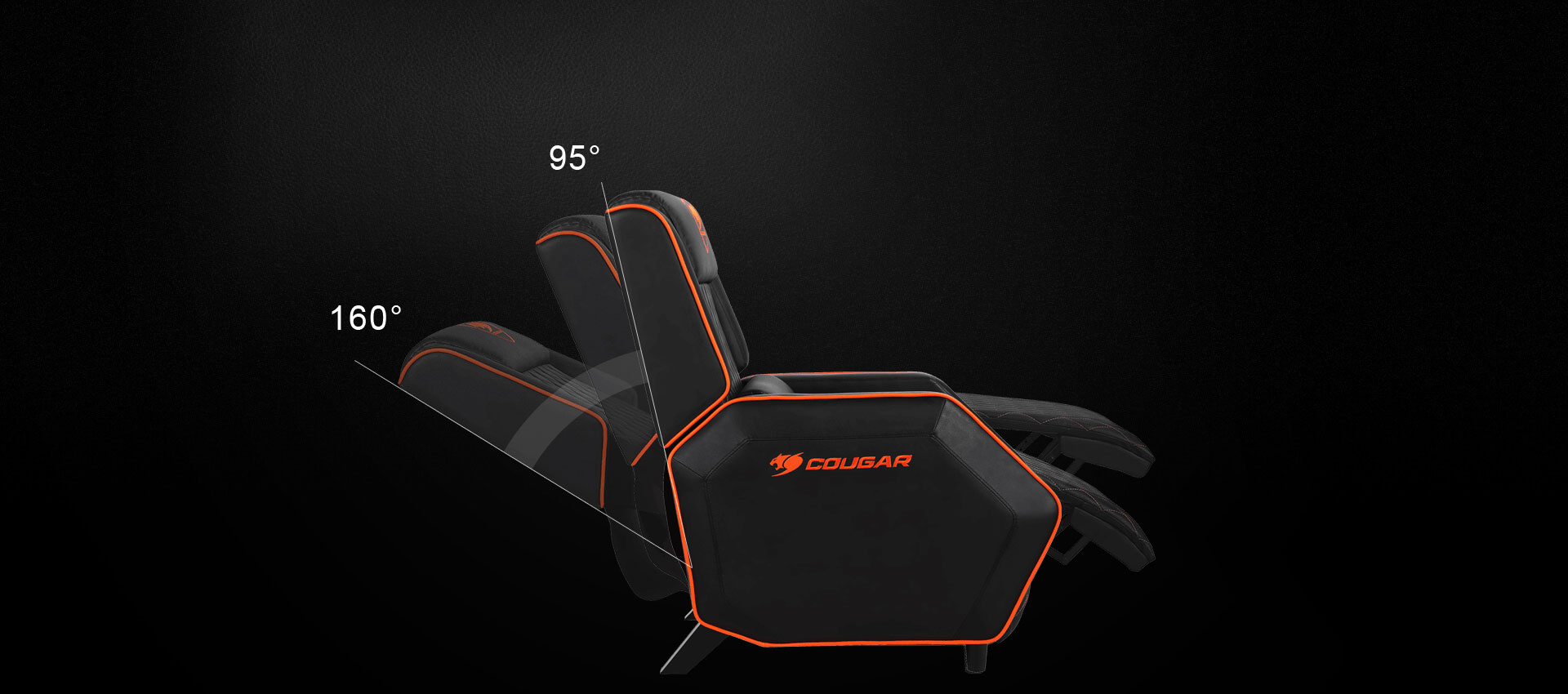 Illustration of the backrest reclining from 95° to 160°
