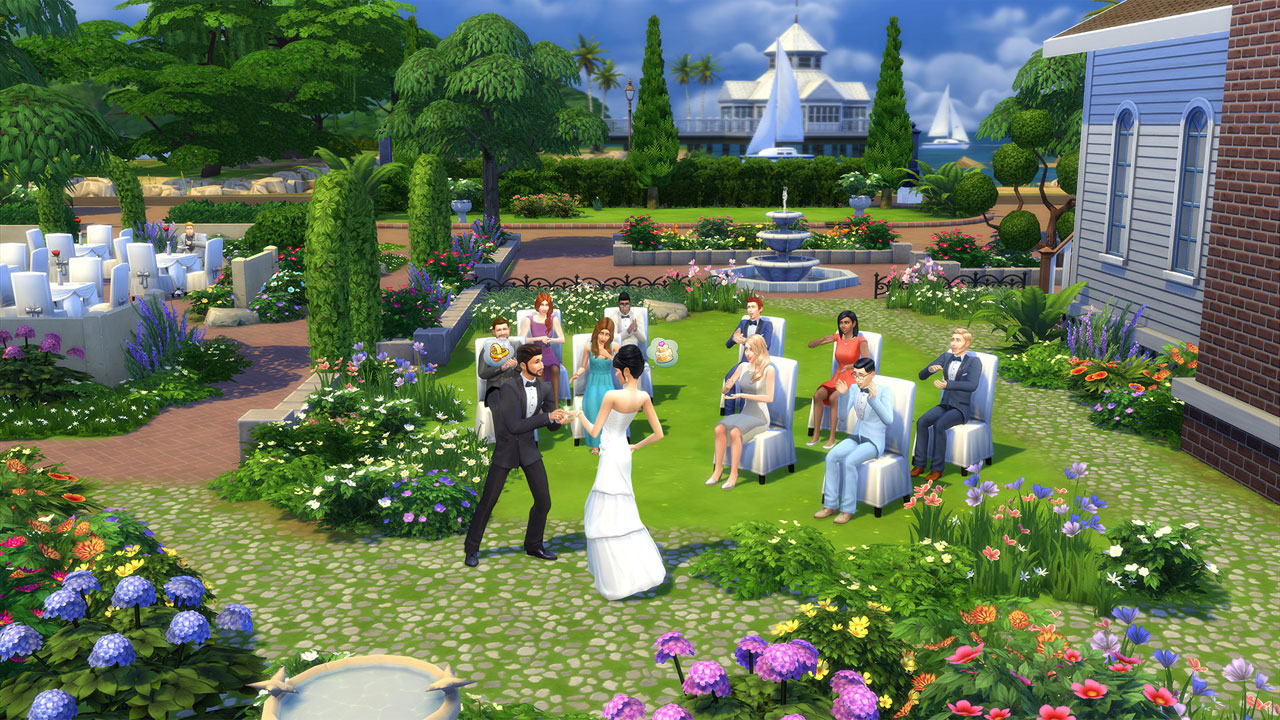 a wedding ceremony held on a lawn in a park