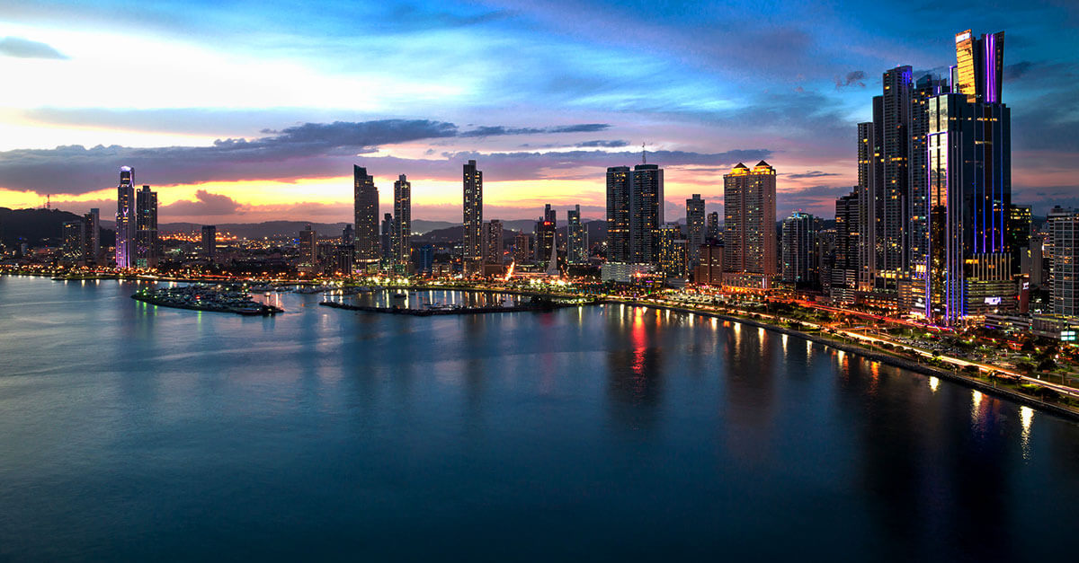 City Skyline by the Water at Twilight Hour