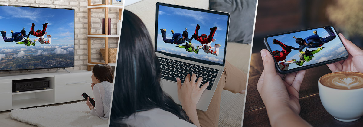 The same picture is shown on TV, laptop and smart phone
