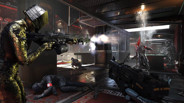Wolfenstein: Youngblood Screenshot Showing The Main Characters Fighting and Killing Inside a Nazi Building