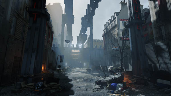 Wolfenstein: Youngblood Screenshot Showing a Ruined Industrial City Street