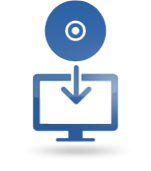 Sketch of an All-in-One PC and an optical disc, with an arrow pointing from the disc to the PC