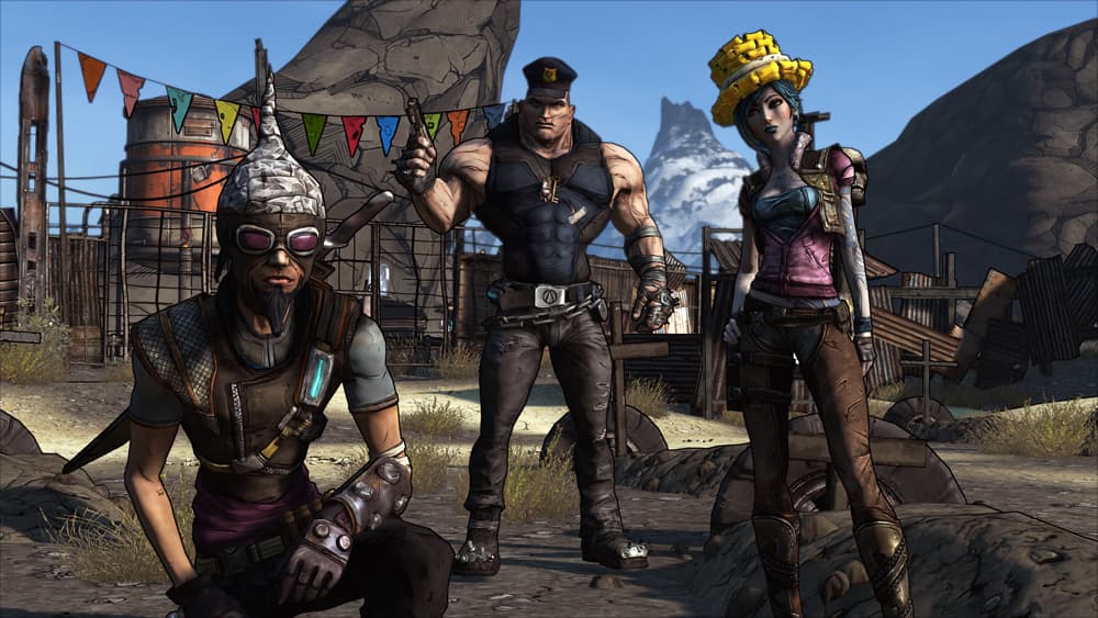 Borderlands Game of the Year Edition Screenshot Showing Three Players Posing Towards the Camera