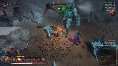 Gameplay Screenshot Showing a Frost-Giant Boss Battle