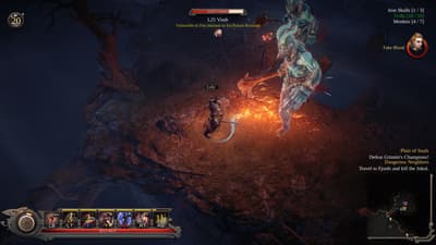 A Frost-Giant Boss Battle in the Depths of a Cave Dungeon
