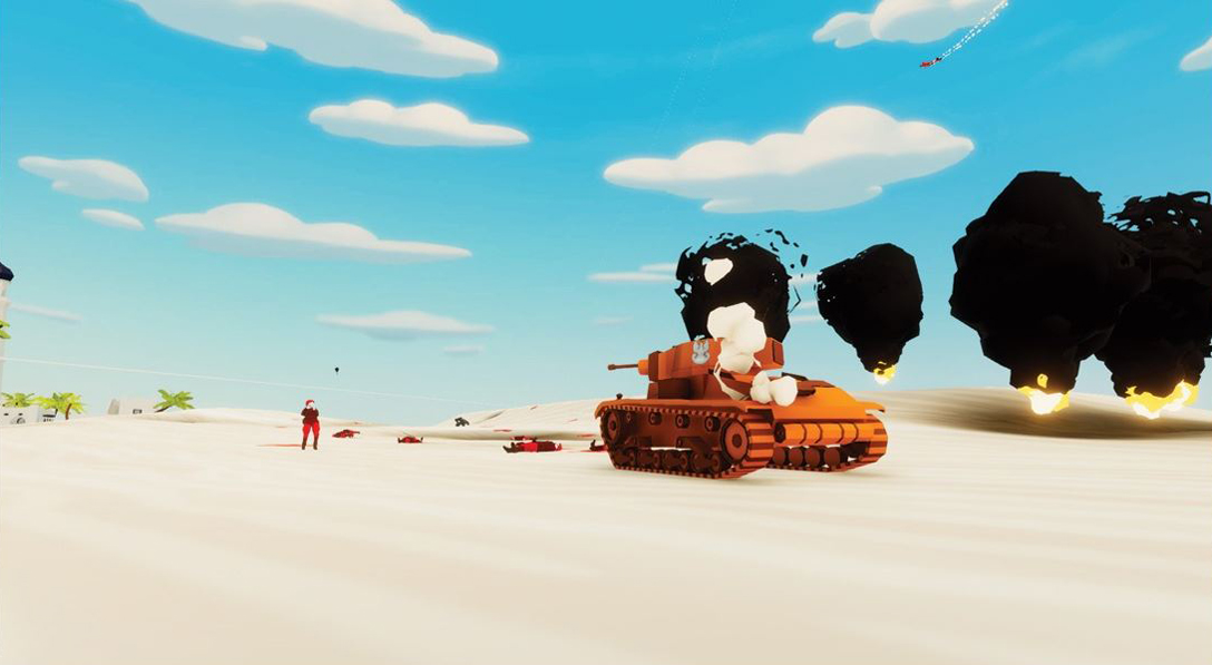 A tank is opening fire at enemies.