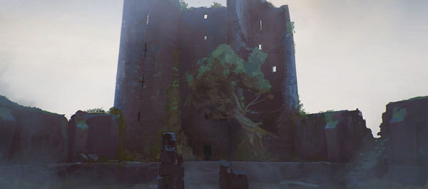 A Plague Tale - Innocence Screenshot Showing a Castle Town Ruined Brick Building in a Town Square's Inspiration Art