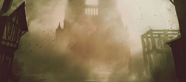 A Plague Tale - Innocence Screenshot Showing a Brooding Building's Game Art