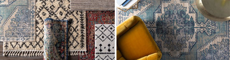 Various patterned rugges are displayed