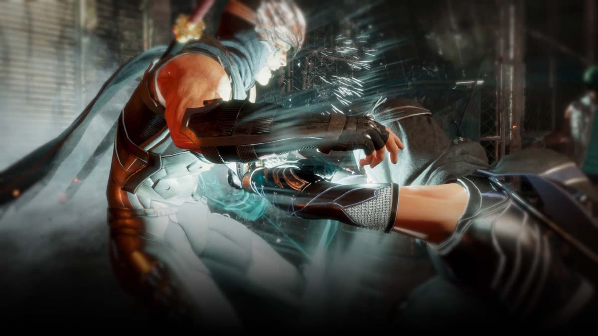 One Hayabusa ninja pushing another hayabusa with a force blow to the abdomen