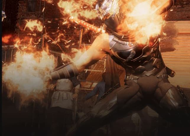 Hayabusa with flaming palms, ready to fight