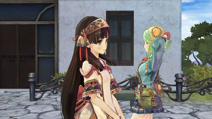 screenshot1 for Atelier Shallie: Alchemists of the Dusk Sea DX showing a cinematic of two characters walking by one another