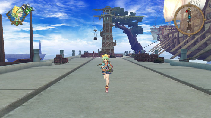 screenshot2 for Atelier Shallie: Alchemists of the Dusk Sea DX showing a character running through an oceanside port