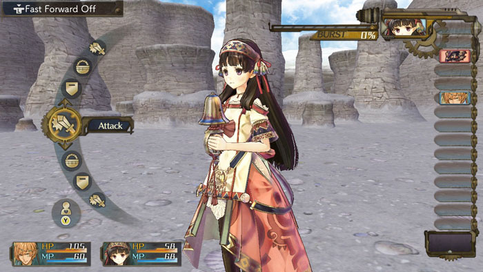 screenshot3 for Atelier Shallie: Alchemists of the Dusk Sea DX showing a female character in battle while the player selects an action