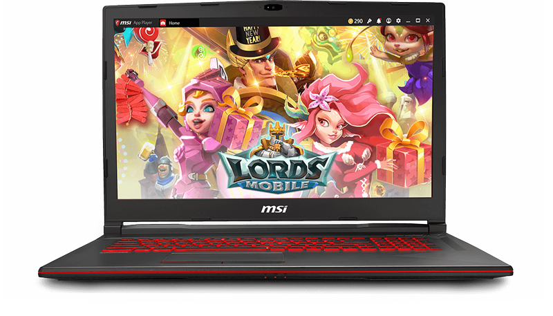 Gigabyte GL73 Gaming Laptop with Lords Mobile Main Art on Screen